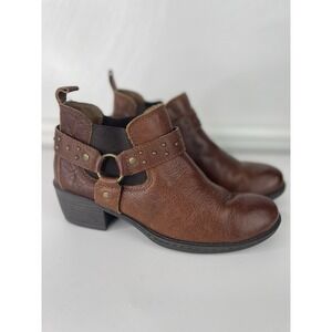 BOC Born  Ankle Boots Womens Size 8 Brown Leather Studded Harness Bootie